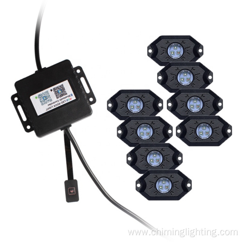 RGB LED rock light kits16 million colors 3.5'' 8*9 W APP control music mode 8 pods off road RGB led rock light